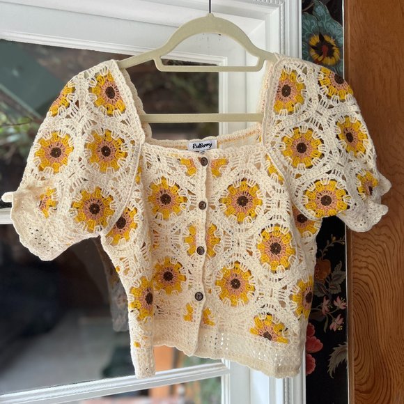 RedBerry Aussie Crochet Button-Up Top S/M - Picture 1 of 10